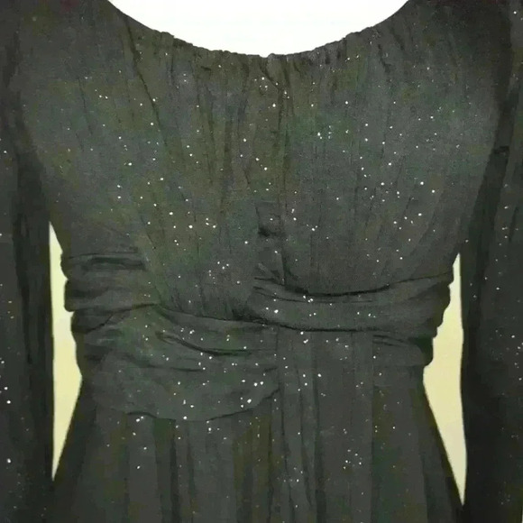 SOMA Empire Waist Long Sleeve Black/Gold Dress Size Large Pockets - Picture 2 of 7